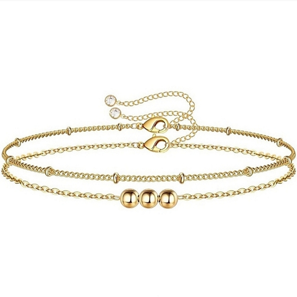 Anthropologie Layered Gold Ball Satellite Bracelet Set
